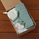 Newborn baby gift set with hand-knit green blanket, cream hat with soft trim, and matching baby socks—beautifully boxed for christenings, baby showers, or welcome-home gifts. Newborn baby gift set with hand-knit green blanket, cream hat with soft trim, and matching baby socks—beautifully boxed for christenings, baby showers, or welcome-home gifts.